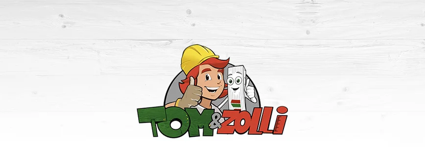 Zwei Figuren mit Bauhelm und Zollstab